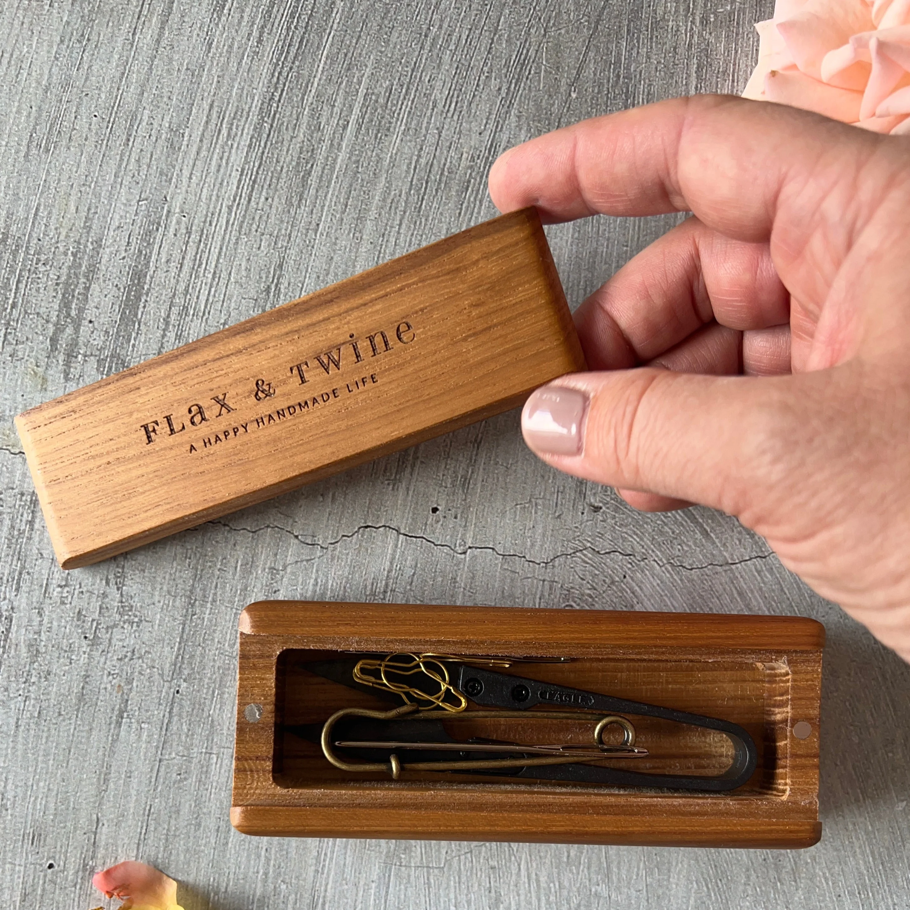 Flax & Twine Teak Notions Box - Image 3